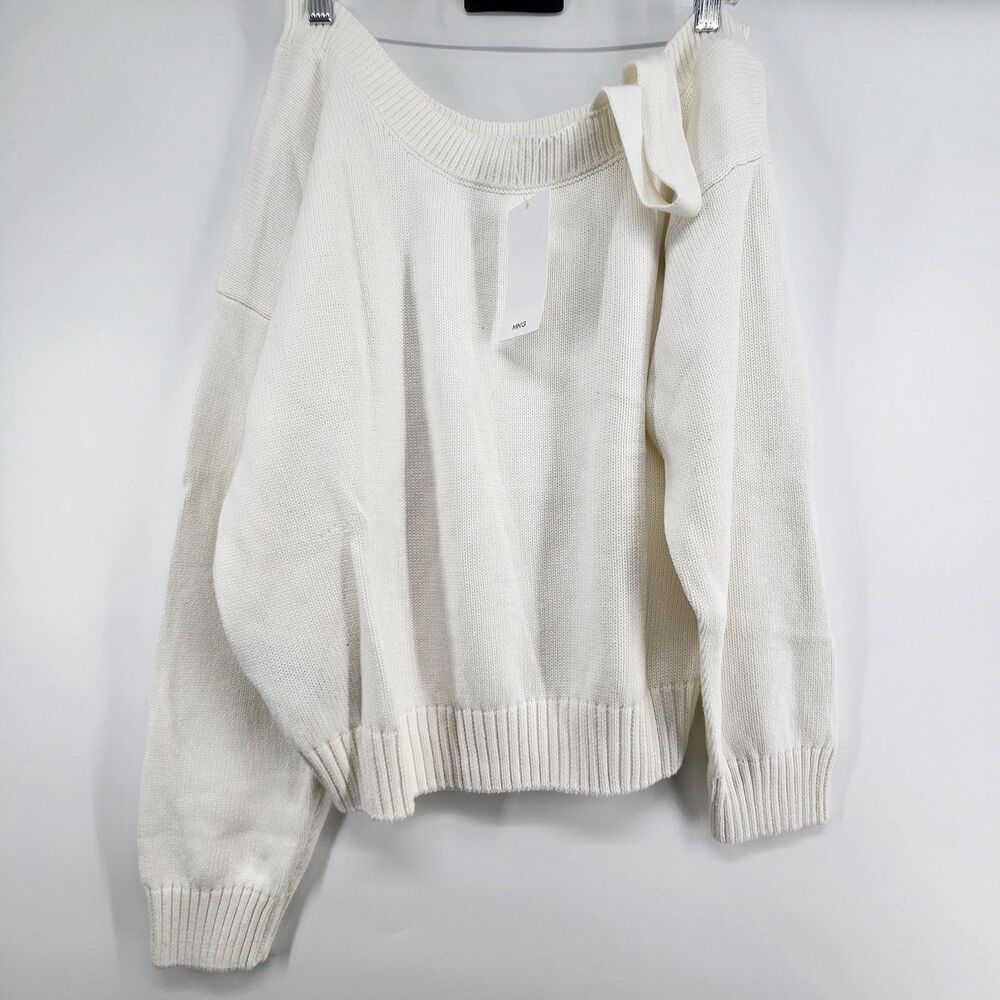 NWT Mango MNG Girl's Medium White‎ Knitted Sweater Cutout 100% Cotton